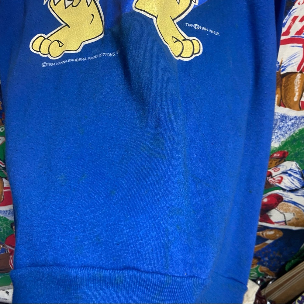 Vintage New York Giants Fred Flintstone Caricature Pullover Hoodie - Picture 6 of 10